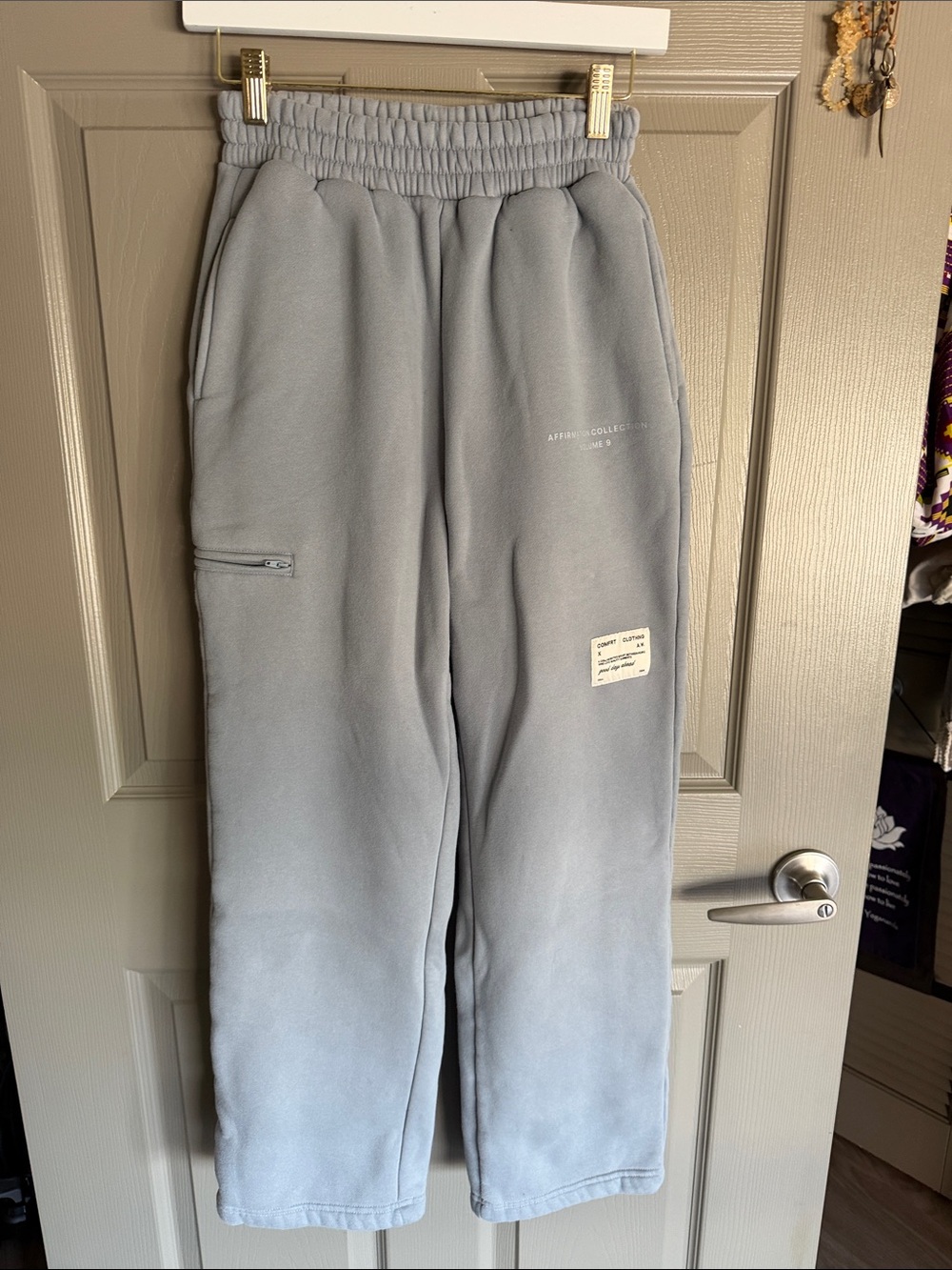 24/7 Comfort Apparel Light Gray Fleece Joggers with Cargo Zip Pocket